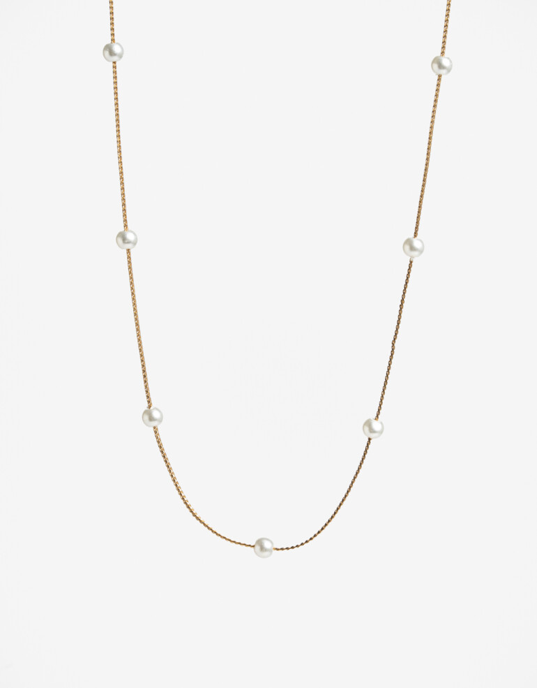 Collares Largos Perlas Collar Largo Perlas Bañado En Oro - Dorado