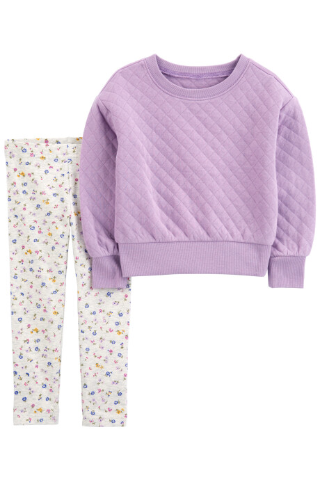 Set dos piezas de algodón, pantalón floral y buzo capitoneado Sin color