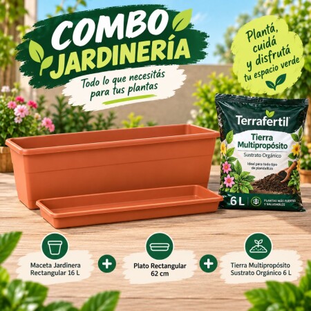 Combo Maceta Jardinera 65cm + Plato + Tierra Multiproposito Combo Maceta Jardinera 65cm + Plato + Tierra Multiproposito