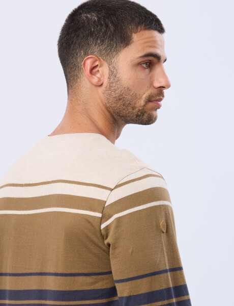 REMERA RAYADA BORDADA Beige