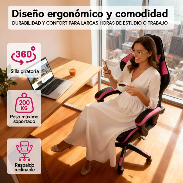 Silla Gamer Ergonomica Escritorio Reclinable Soporta 200kg Imback Negro con Fucsia Silla Gamer Ergonomica Escritorio Reclinable Soporta 200kg Imback Negro con Fucsia