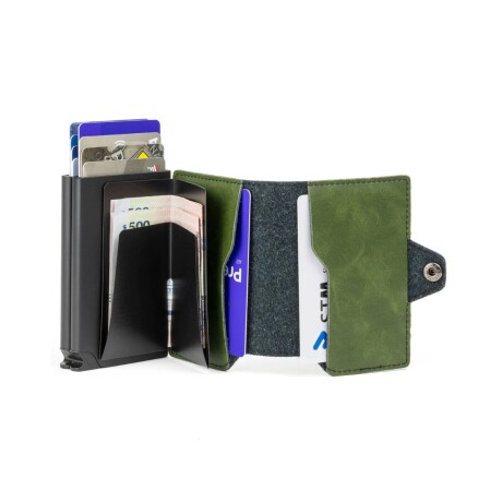Billetera Baleine Double Kansas en Aluminio y Cuero con Protección RFID Army Green