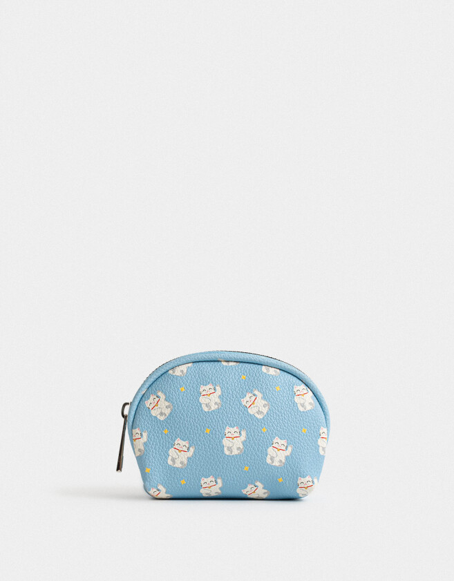 Monederos Monedero Cuerina Gatitos - Azul Celeste
