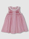 Vestido De Rayas Con Nido De Abeja Y Volante Rosa