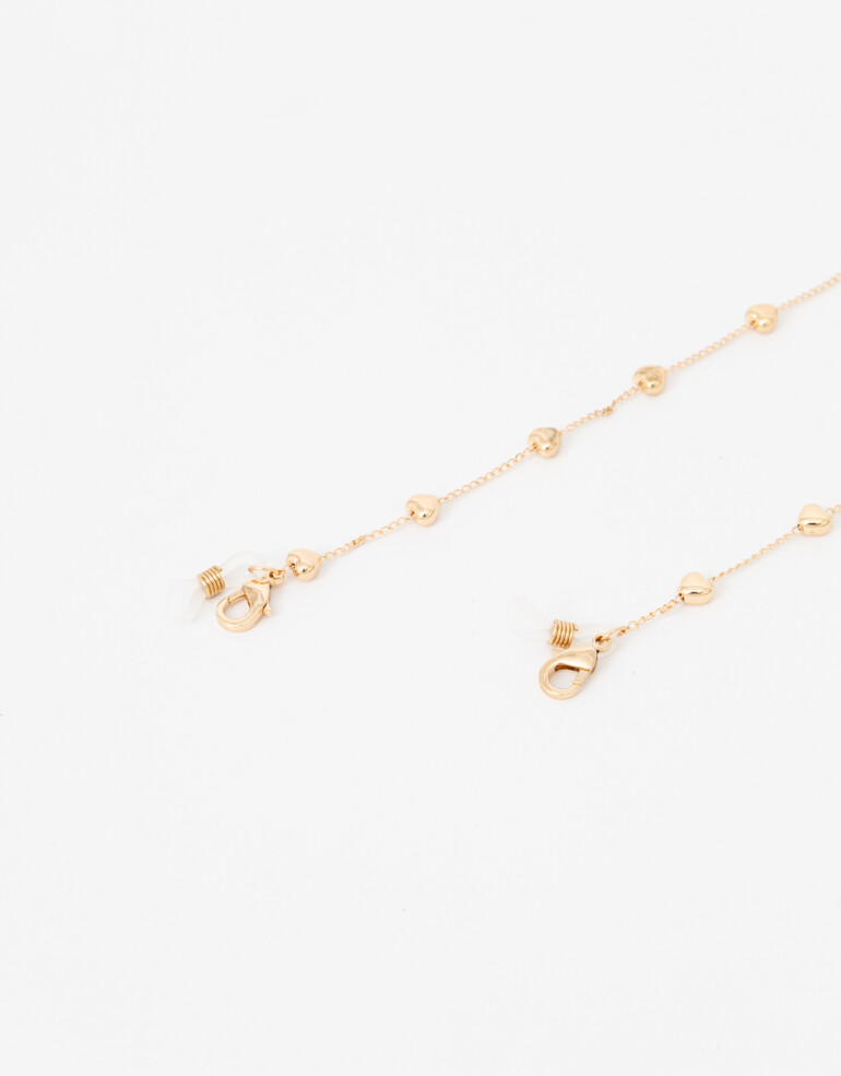 Estuches Anteojos Metal Holder Cadena Con Corazones - Dorado