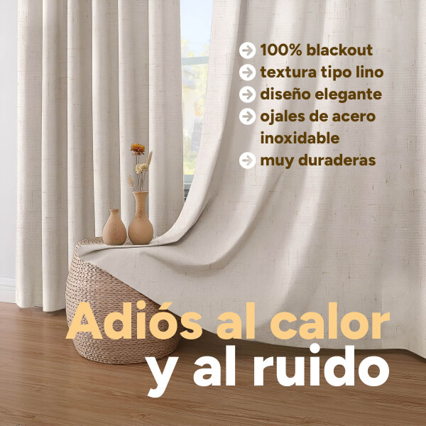 Cortina 100% Blackout 2Paños 140x220 Textura Lino Doble Faz Variante Color Beige