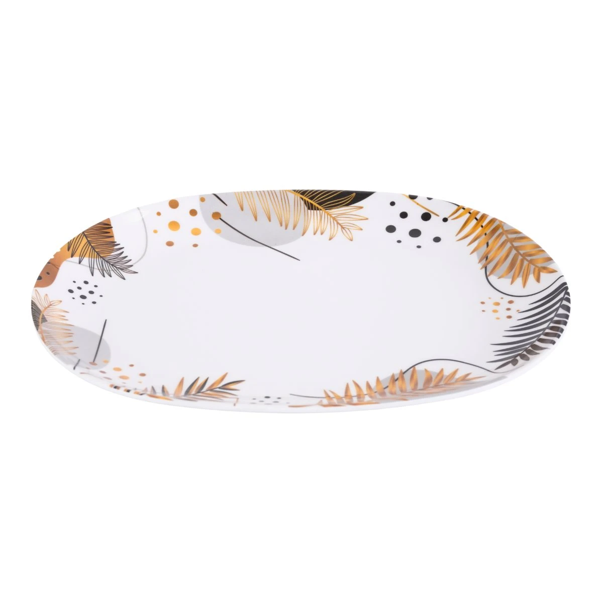 Plato oval de melamina linea Hoja Gold 