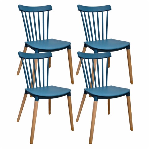 Set de 4 Sillas Windsor con Patas de Madera para Comedor y Jardín Azul Petróleo