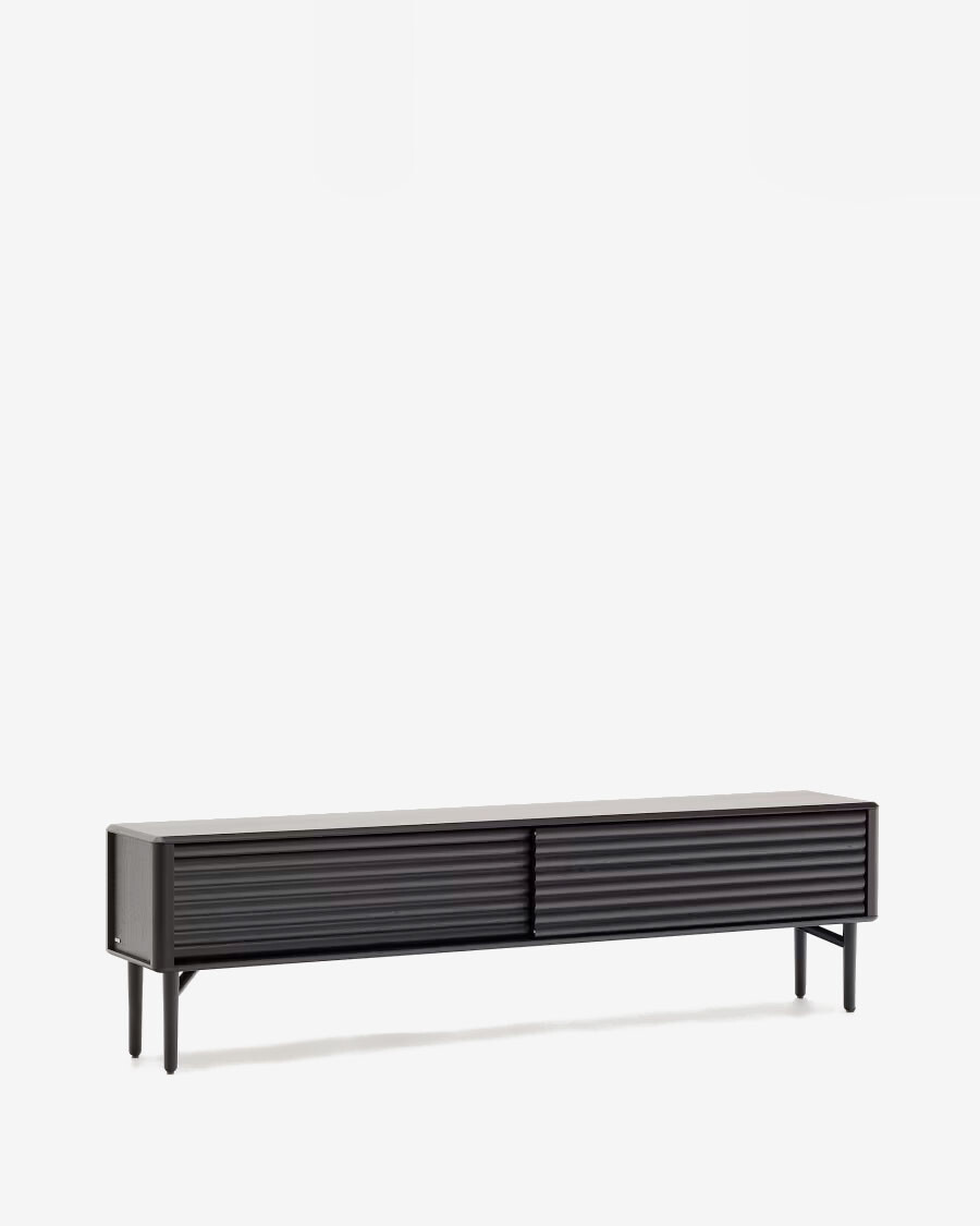 Mueble TV Lenon 200 x 57 cm de madera maciza y chapa de roble negro