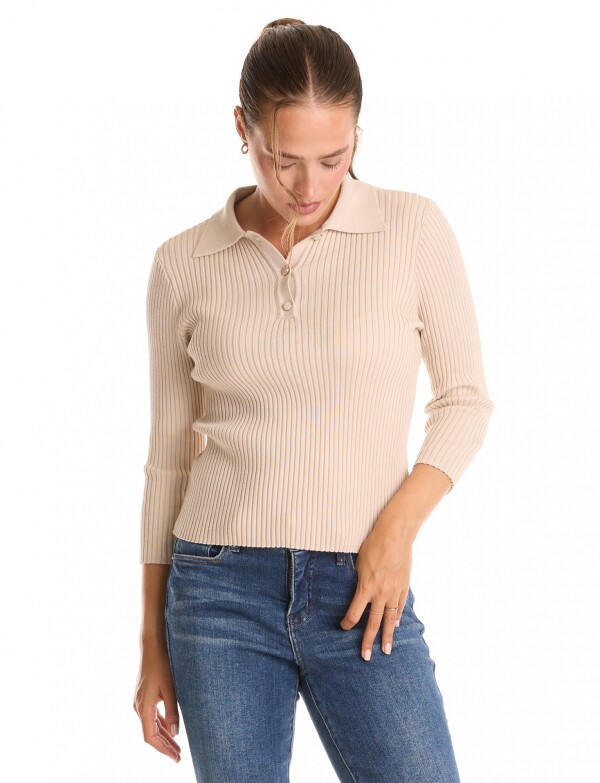 Buzo Ribs C/cuello BEIGE