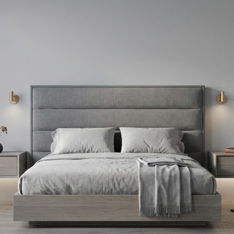Respaldo Aéreo Wave Lino Gris - Queen 158x127