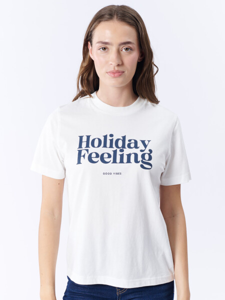 Remera Manga Corta Estampa Holiday Feeling Blanca