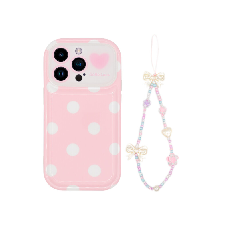 Protector iPhone 14 Pro color rosa con lunares blancos Protector Iphone 14 Pro Color Rosa Con Lunares Blancos