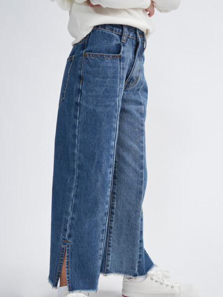 Pantalón oxford de jean combinado Azul Oscuro