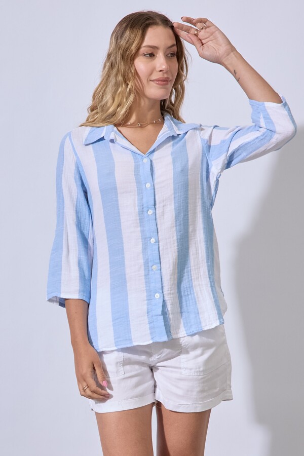 Camisa Algodon Lineas CELESTE/MULTI