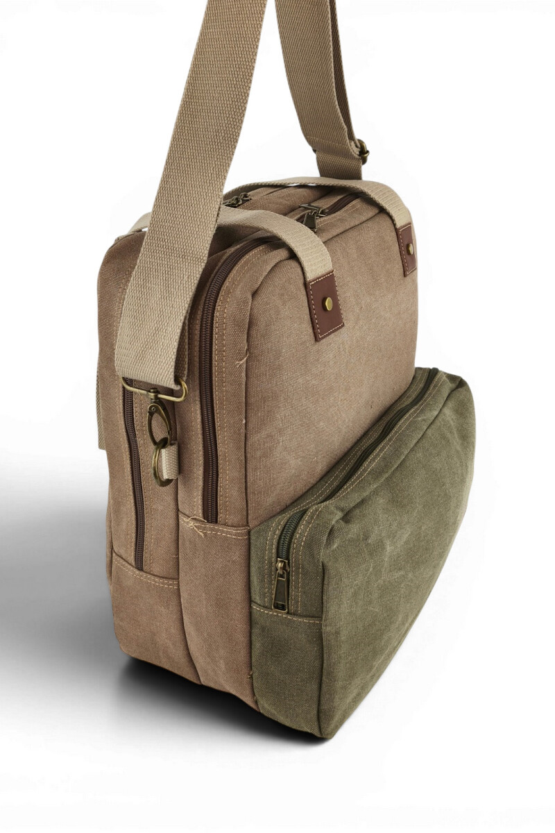 Bolso porta laptop de lona Marrón con Verde