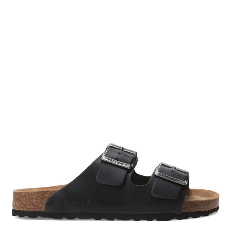 Sandalia de Mujer Freeway Casual 2 Hebillas Negro (Cuero Graso)