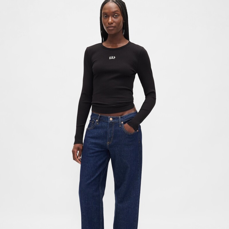 INTL LS MOD RIB CROP TEE BLACK