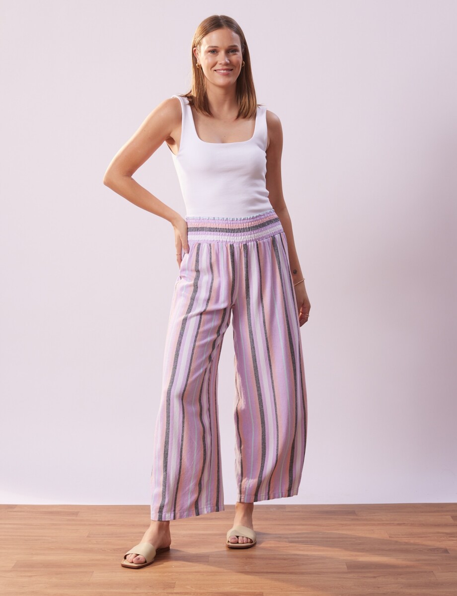 Pantalon Lino Wide Leg - Lavanda/multi 