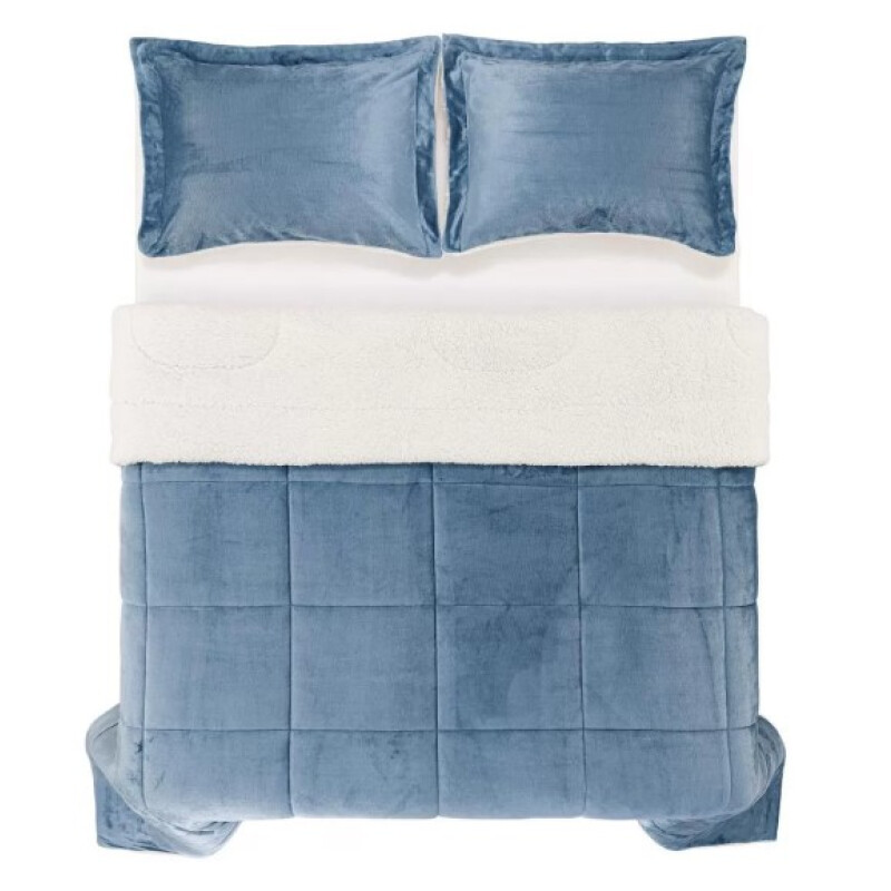 Acolchado Terciopelo y Corderito KARSTEN c/porta Almohada 2 PLAZA Sonata Azul
