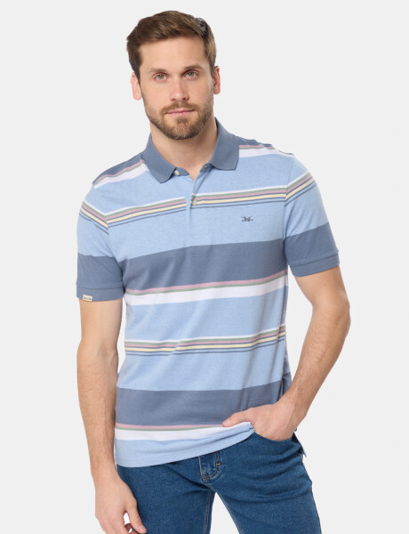 REMERA POLO RAYADA JERSEY Celeste