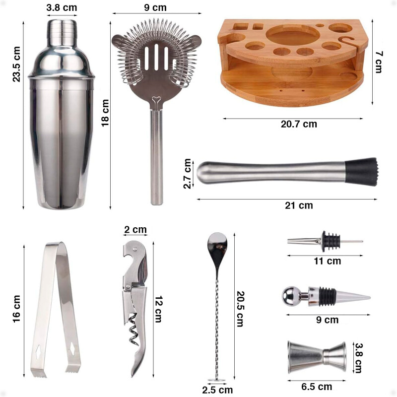 Kit de Coctelería Para Barman Coctelera de 500ml con 12 Piezas de Acero Inoxidable Más Base Kit de Coctelería Para Barman Coctelera de 500ml con 12 Piezas de Acero Inoxidable Más Base