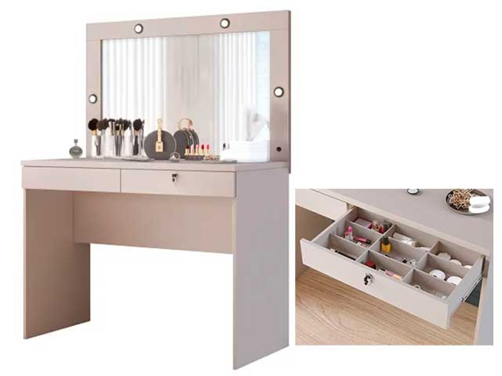 Tocador Con Espejo Cajones Dormitorio Comoda - Sin color 