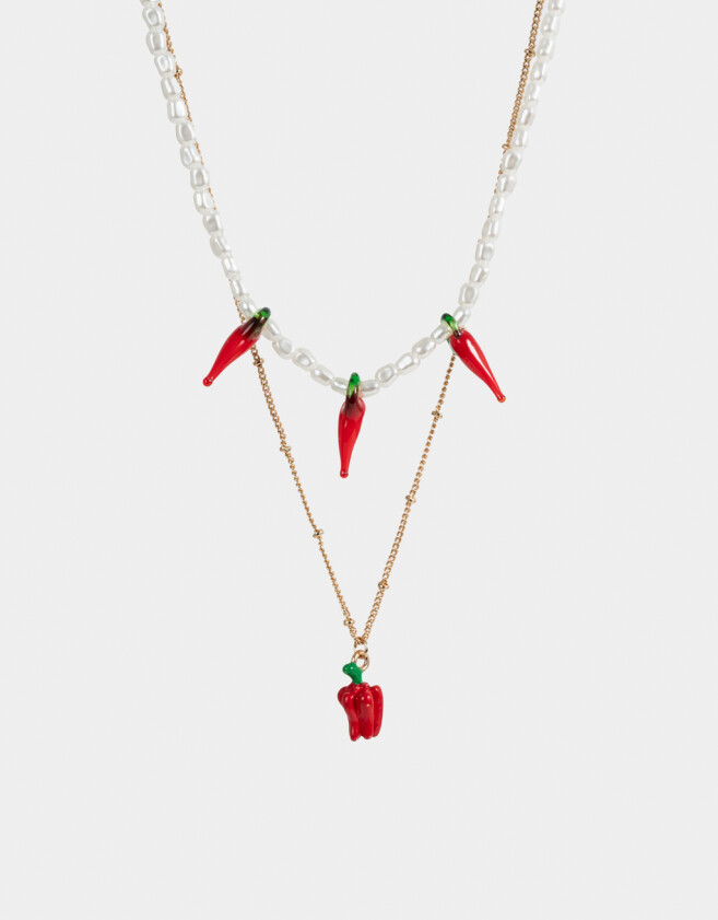 Collares Cortos Con dije de vidrio Collar Corto Con Dije De Vidrio - Dorado