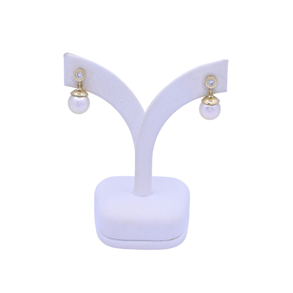 Caravanas oro 18 k con brillantes y perlas de cultivo. Caravanas oro 18 k con brillantes y perlas de cultivo.
