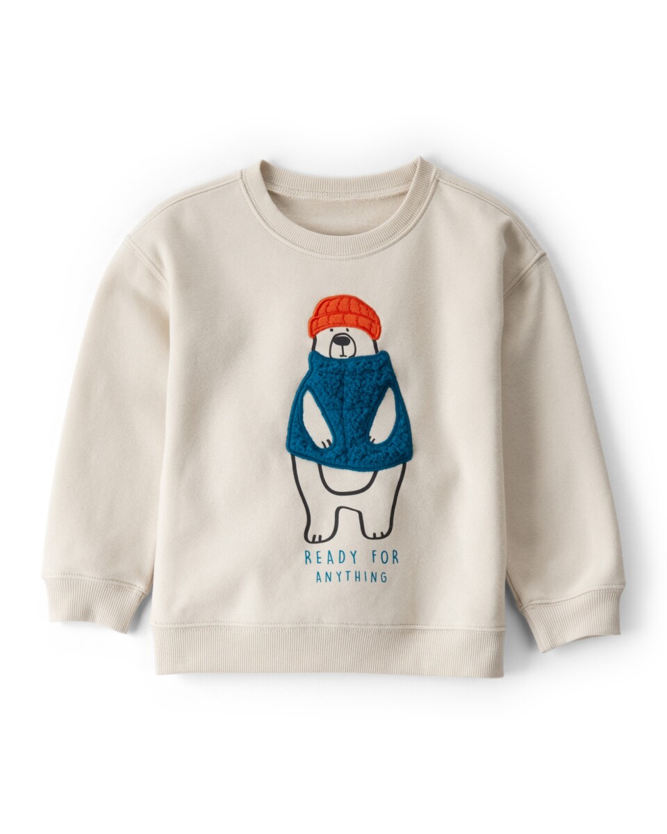 Buzo de algodón con felpa, beige, estampa oso polar 