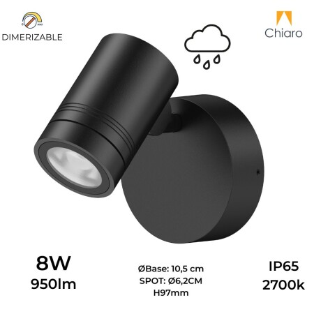 APLIQUE SPOT DIRIGIBLE 8W APTO INTEMPERIE NEGRO