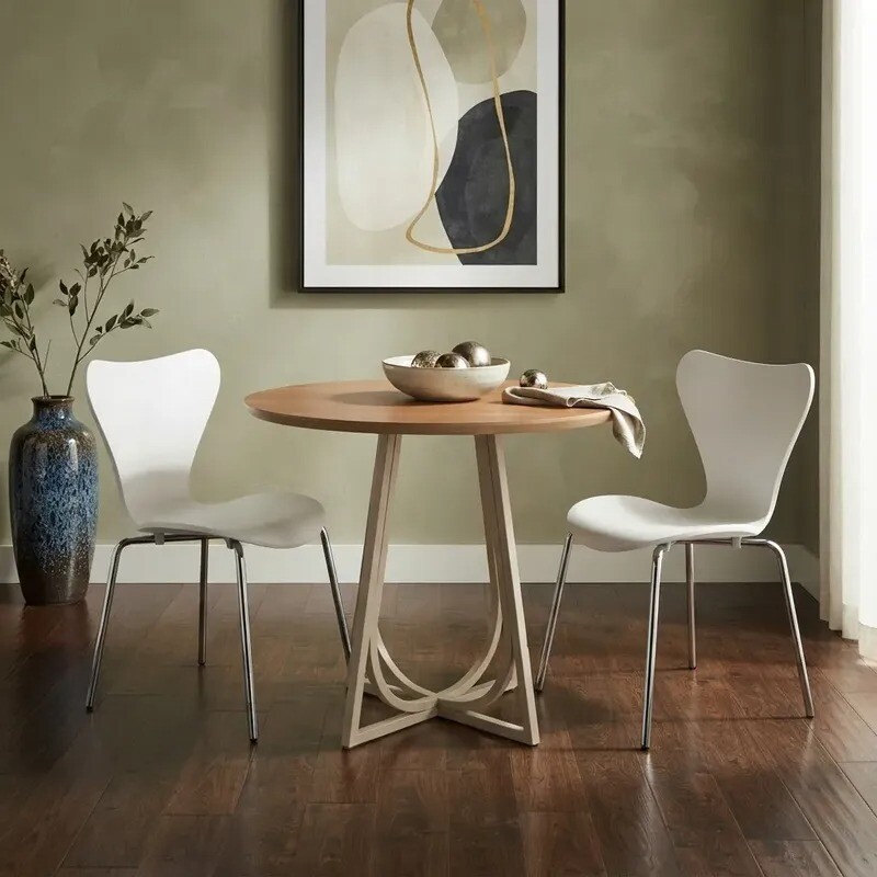 MESA COMEDOR REDONDA - TAPA MADERA CLARA - PIE EN METAL BLANCO OPACO - 70cms MESA COMEDOR REDONDA - TAPA MADERA CLARA - PIE EN METAL BLANCO OPACO - 70cms