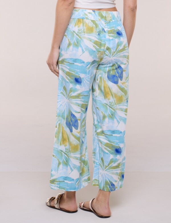 Pantalon Lino Crop MULTI/CELESTE