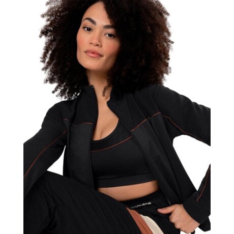 Campera deportiva para dama Graphene Negra y detalle Rojo Negro