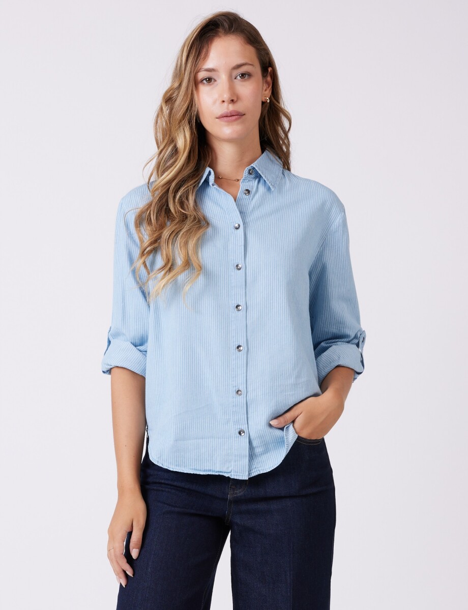 Camisa Lyocell Lineas - Celeste 