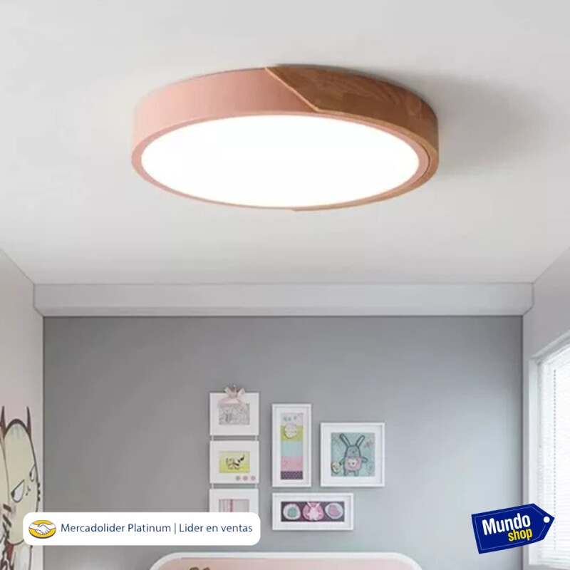 Luminaria Plafon Led Diám 30cm Metal Y Madera Luz cálida Rosa