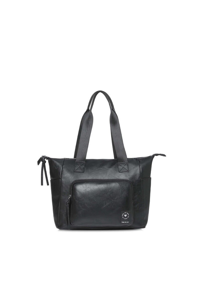 Bolso shopper con bolsillo frontal - Negro 
