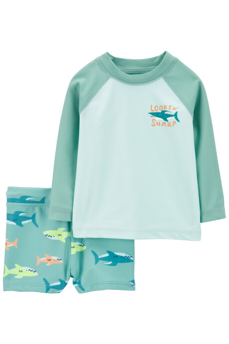 Traje de baño dos piezas con protección UPF 50+ diseño tiburones Traje de baño dos piezas con protección UPF 50+ diseño tiburones
