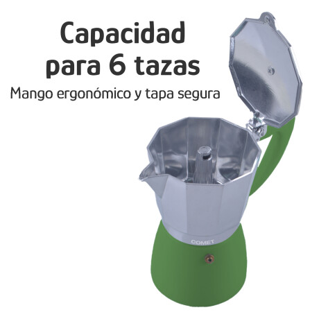 Cafetera Italiana Comet 6 Tazas Aluminio Mango Ergonómico Verde