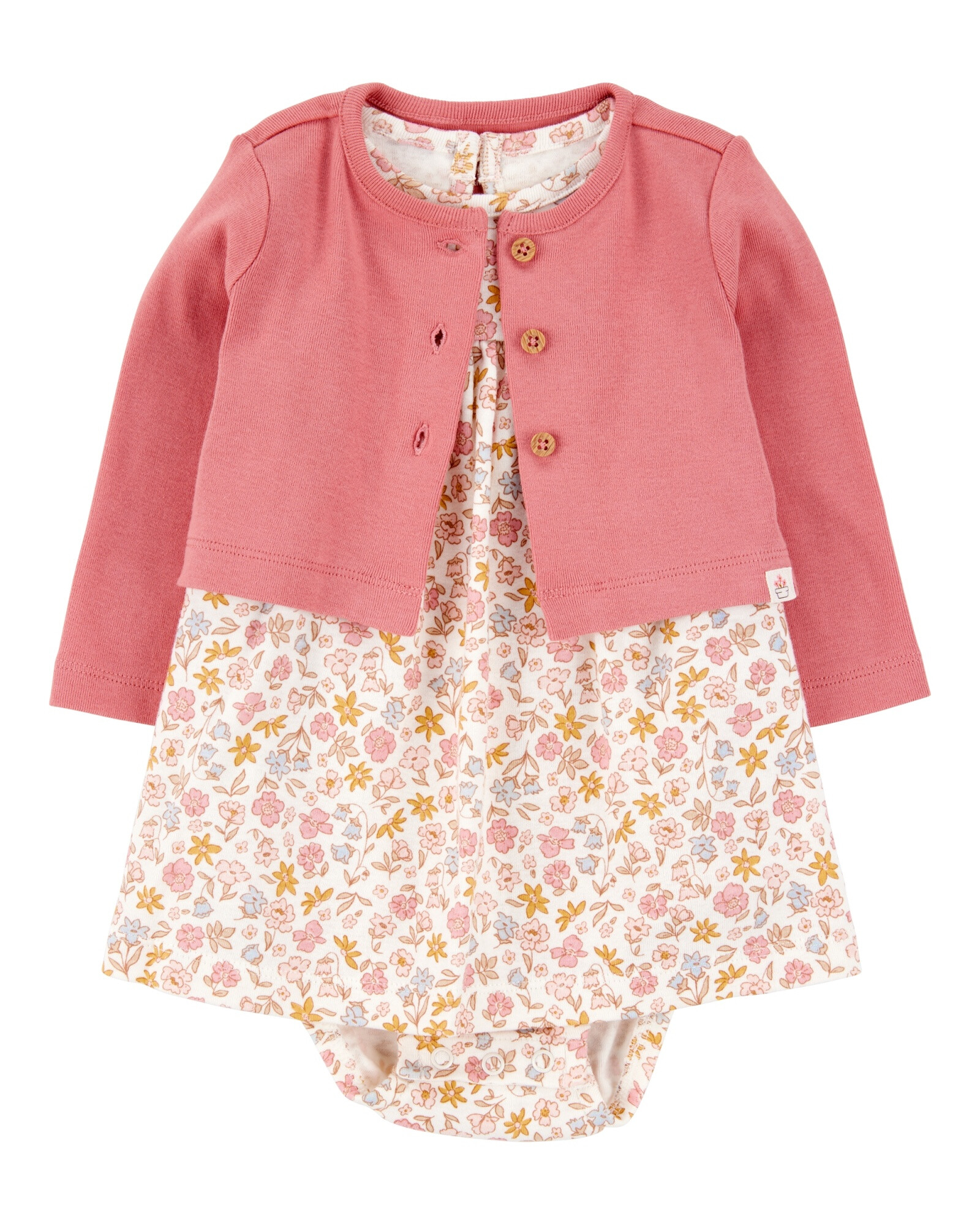 Set dos piezas de algodón, vestido y saco, diseño floral Sin color