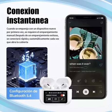 Auriculares A9 PRO Bluetooth Inalámbrico Recargable Táctil Blanco