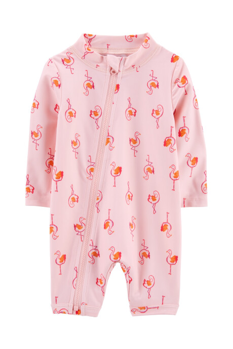 Monito de baño manga larga, con protección UPF 50+, diseño flamencos Monito de baño manga larga, con protección UPF 50+, diseño flamencos