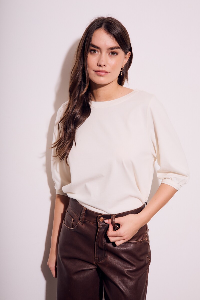 Remera Algodón Manga Globo Off White