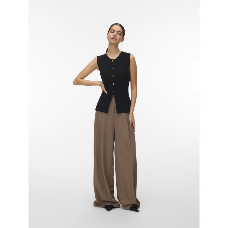 VMSABA SL O-NECK BUTTON VEST BTQ BLACK