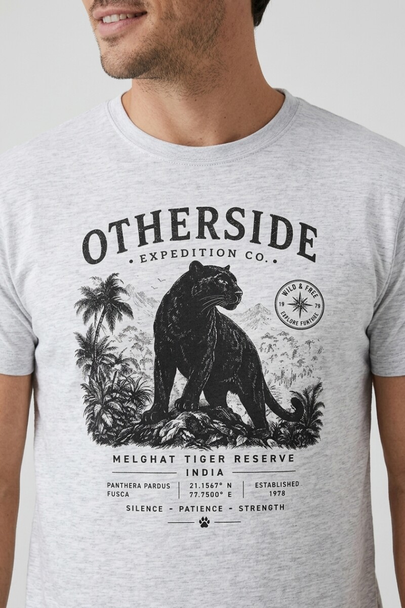 Camiseta estampada Pantera GRIS MELANGE