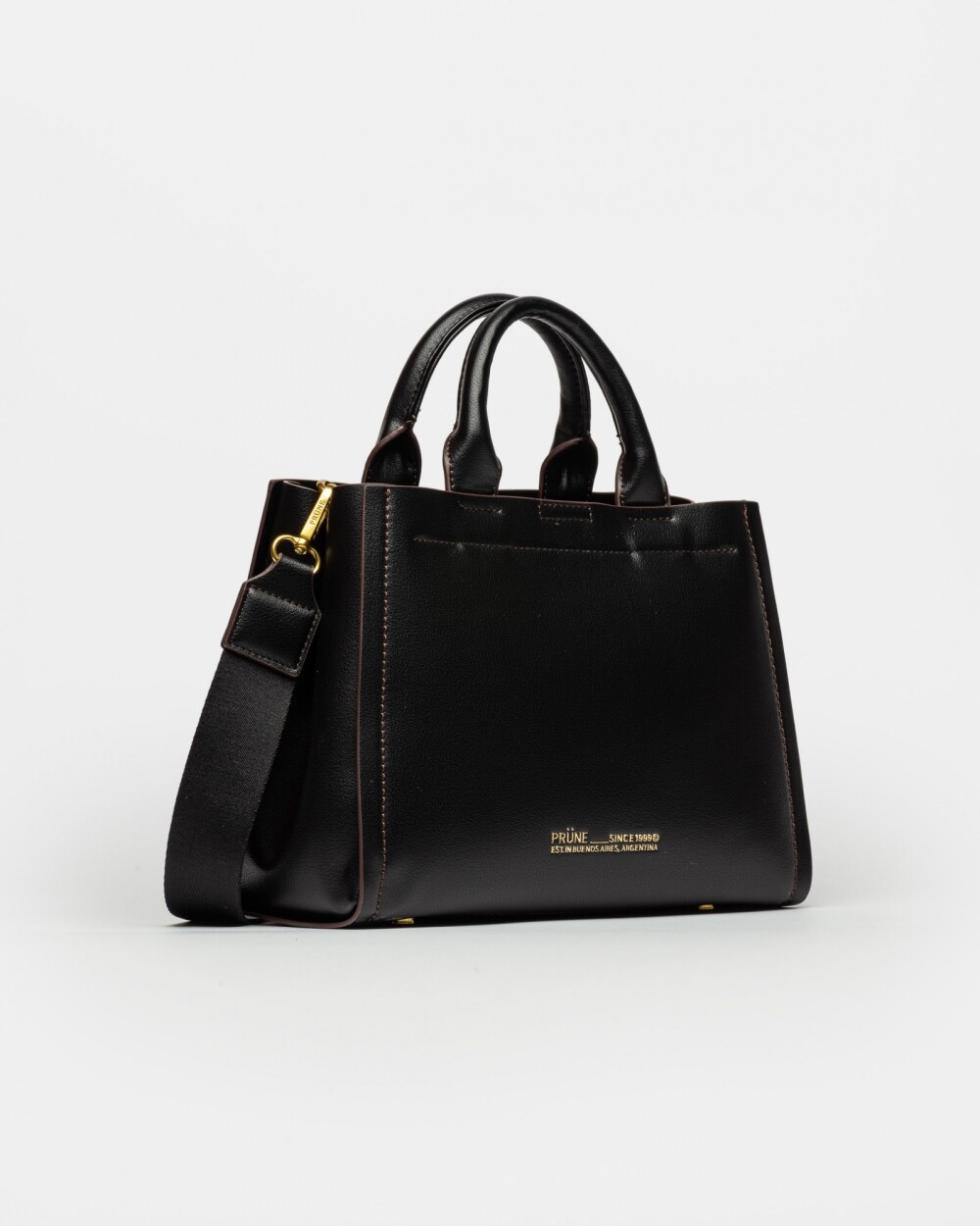 Cartera de Mano Anette Chica en Efecto Cuero Liso Negro