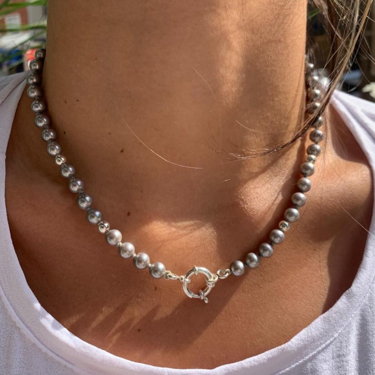 Collar Perla Gris - Plata 925 