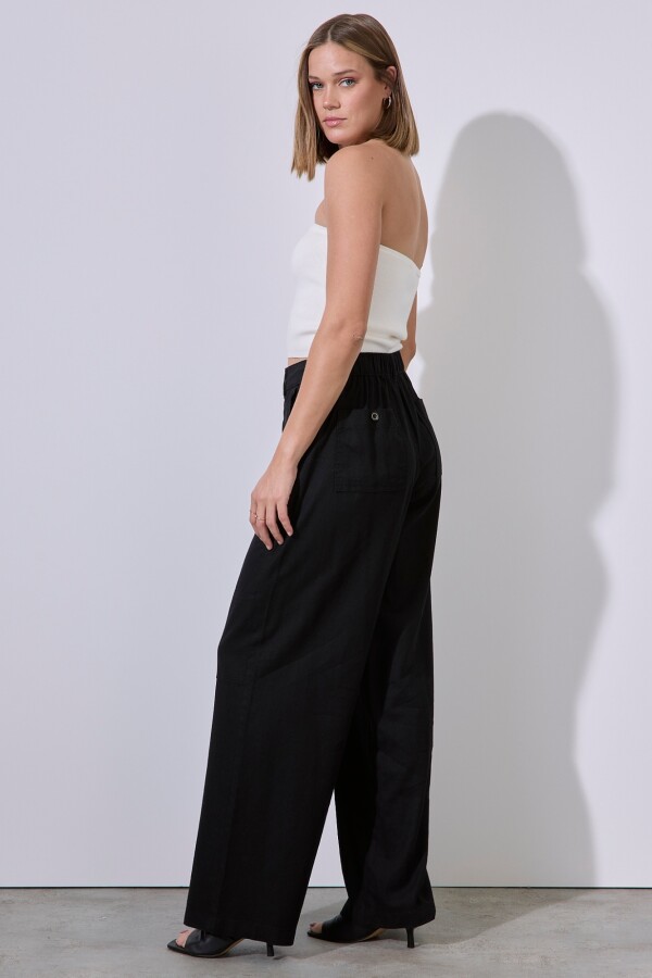 Pantalon Lino Cargo NEGRO