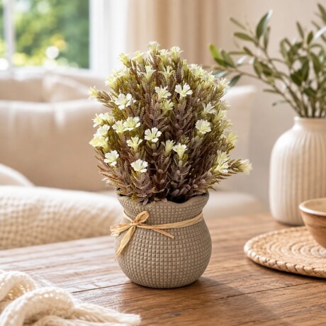 Planta Artificial con Flores Color Marfil y Maceta Decorativa con Lazo Altura 25cm Planta Artificial con Flores Color Marfil y Maceta Decorativa con Lazo Altura 25cm