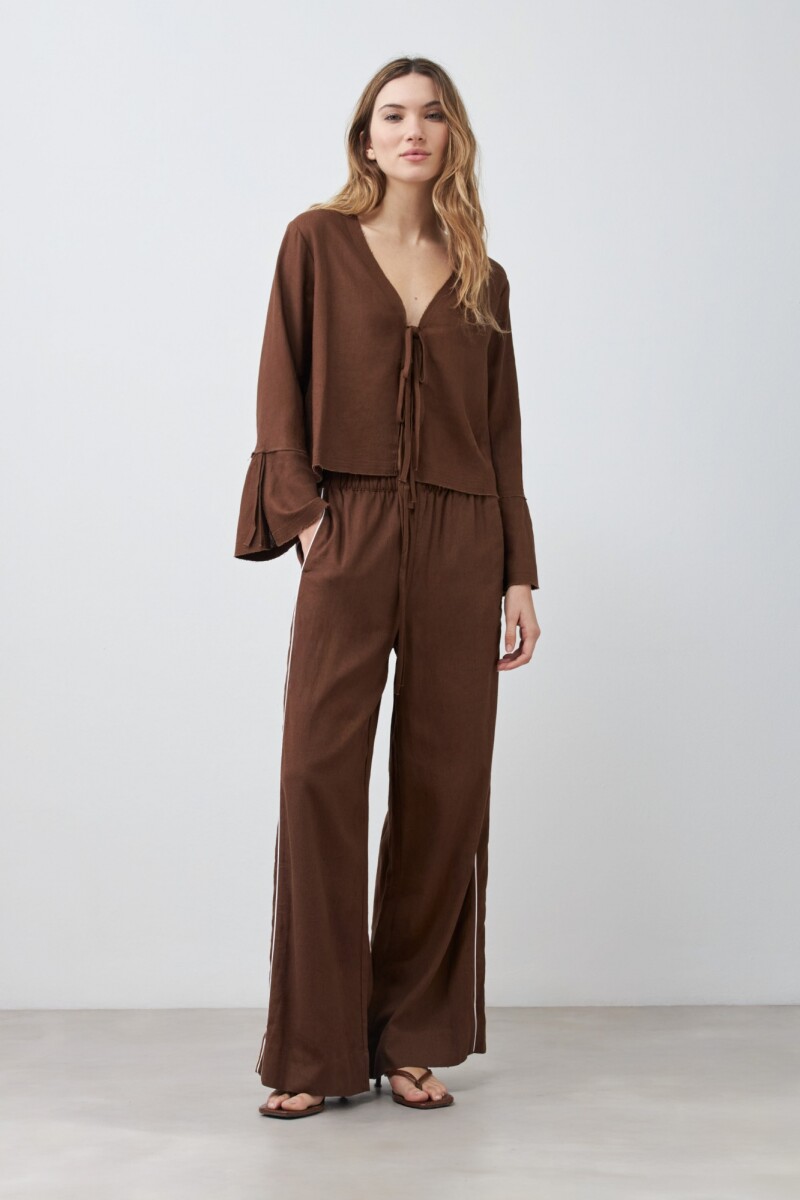 Blusa de lino con lazos chocolate